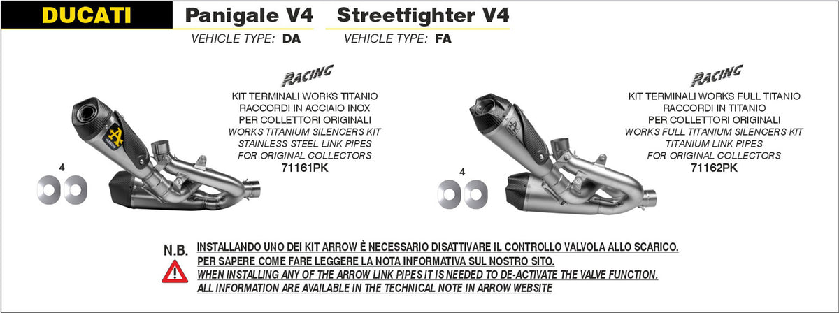 Exhaust Mufflers Arrow Works Titanium + Mid Pipes Stainless Steel Ducati Panigale V4 (18-22) | Ducati Streetfighter V4 (20-22)